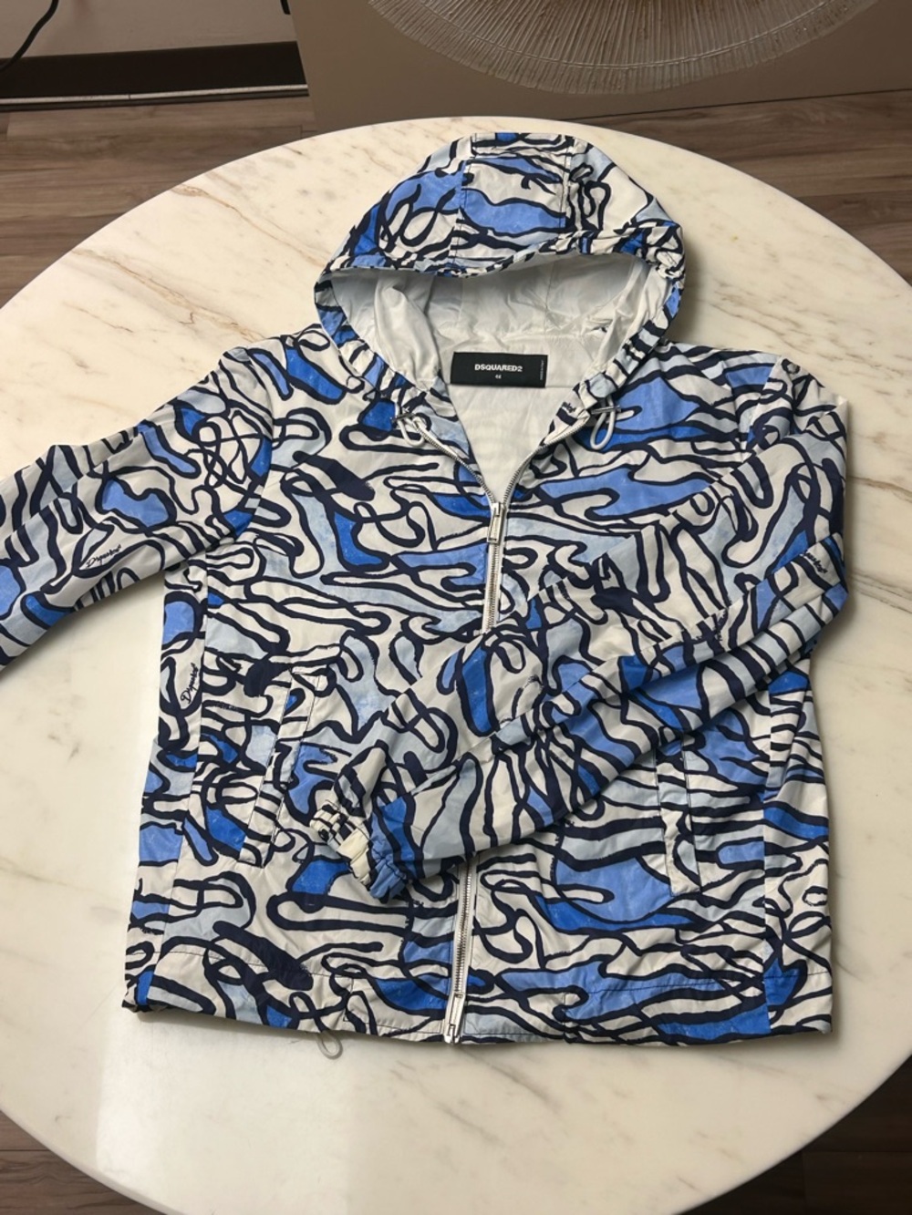 DSQUARED2 Blue & White Graphic Zip Hooded Jacket